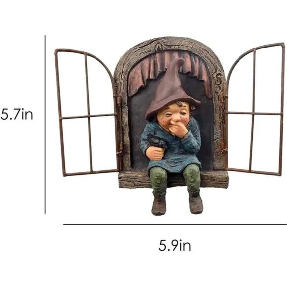 Garden Gnome Statue,Elf Out The Door Tree Hugger -5.9Inch,Funny Garden TreeDecor - Picture 6 of 8